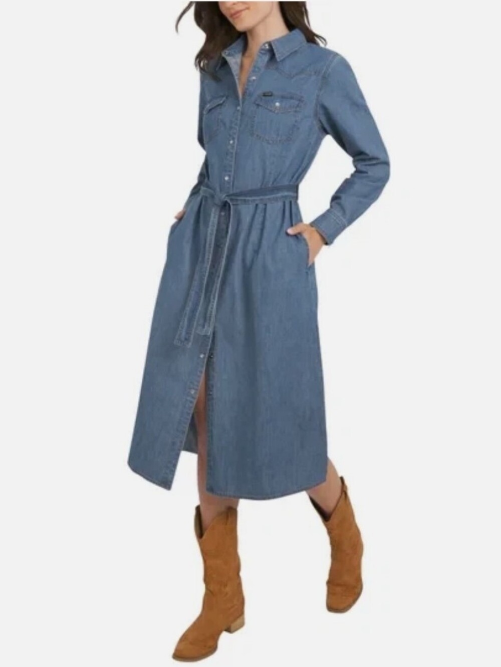 NEW! Wrangler Blue Wash Denim Belted Dress Size S